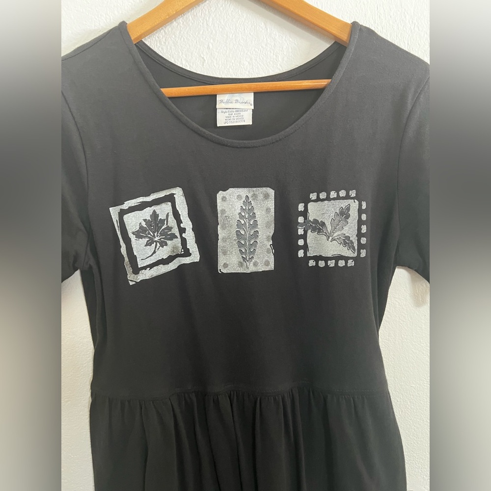 Bobbie Brooks 100% Cotton Vintage Black Maxi Dress Gray Fall Leafs Size Small - Picture 3 of 16